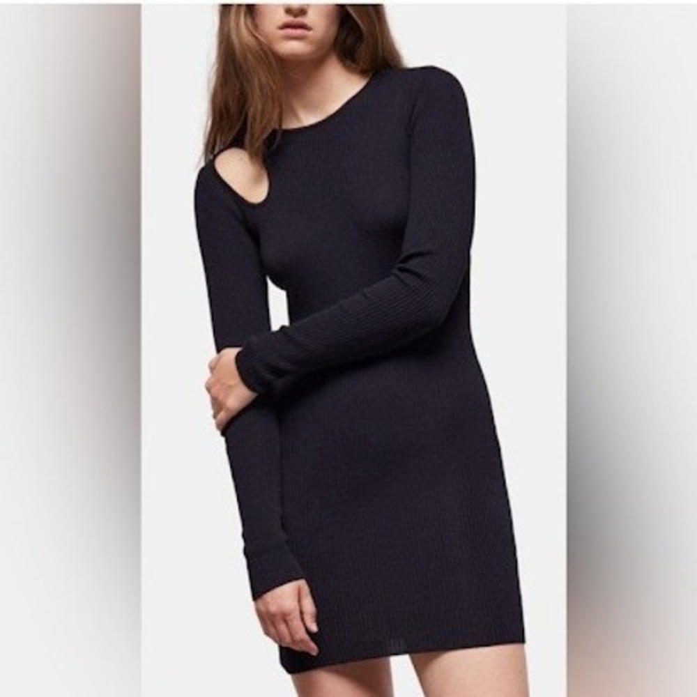 The Kooples‎ Black 100% Merino Wool Ribbed Knit Cut-Out Mini Dress - Size L